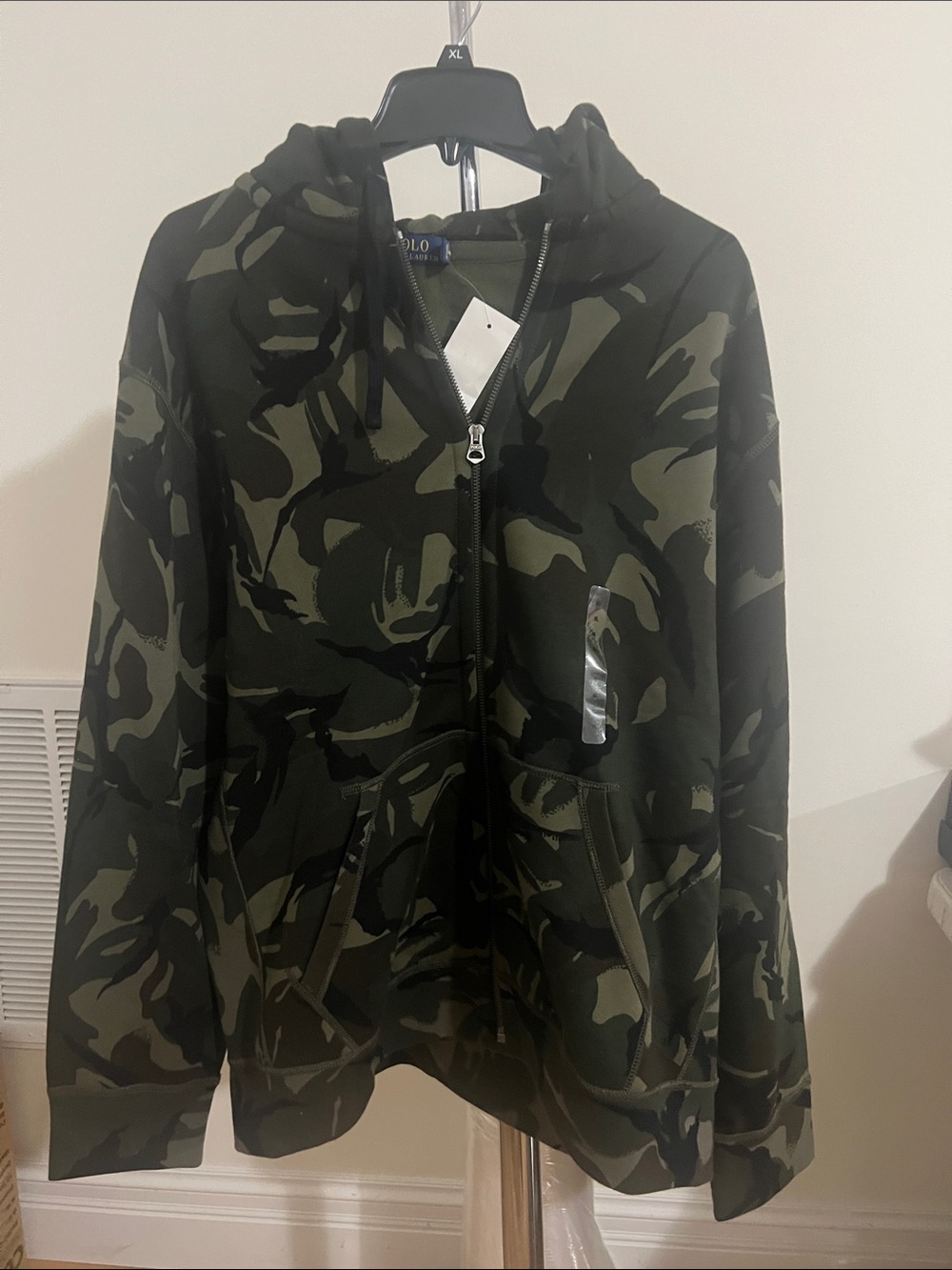 Polo by Ralph Lauren Olive Green Camo Full Zip Hoodie Fleece Lined